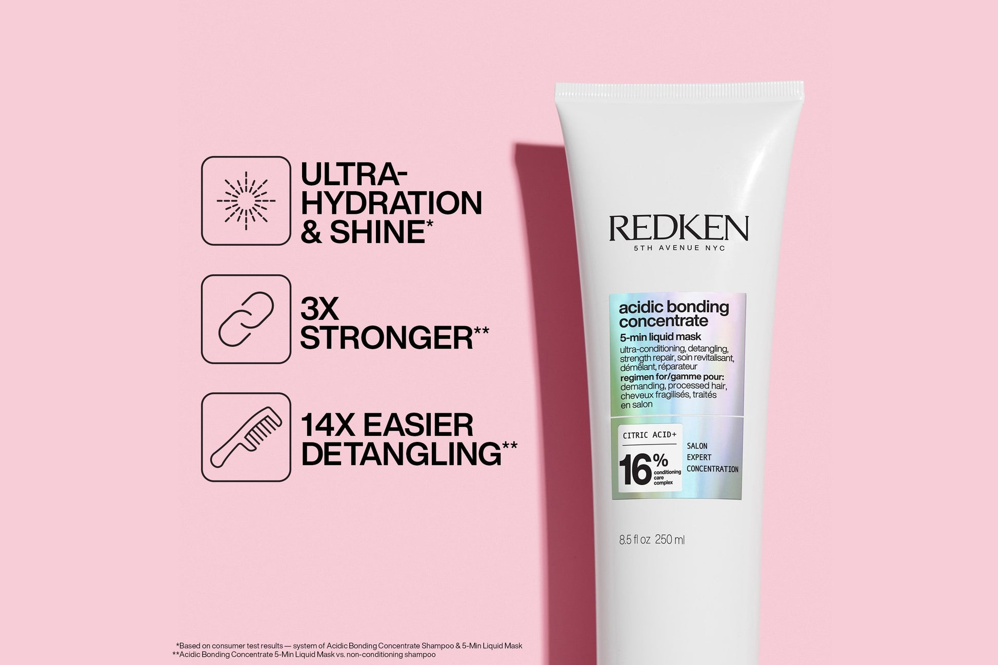 Redken Acidic Bonding Concentrate Shampoo 300ml, Conditioner 300ml & 5-Minute Mask 250ml Trio