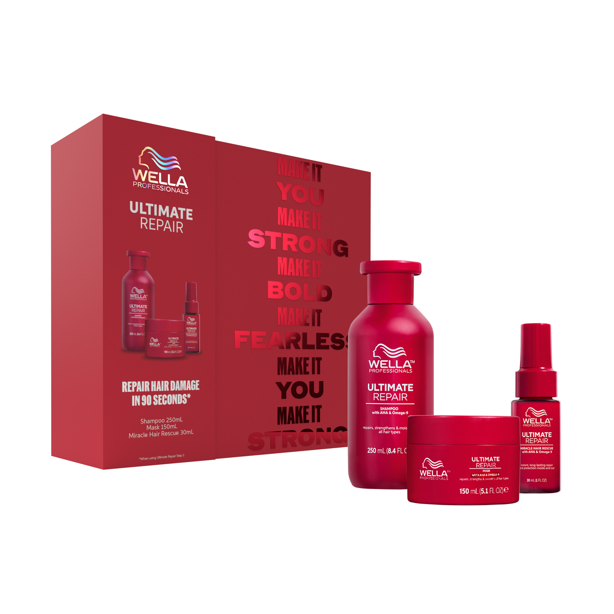 Wella Ultimate Repair Trio Gift Pack - Shampoo 250ml, Mask 150ml & Miracle Hair Rescue 30ml