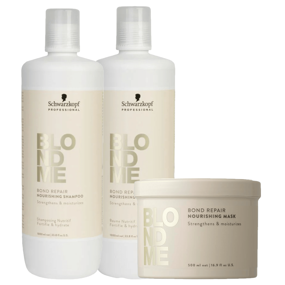 Schwarzkopf Professional Blondme Bond Repair Nourishing 1000ml Shampoo, Conditioner & 500ml mask Trio