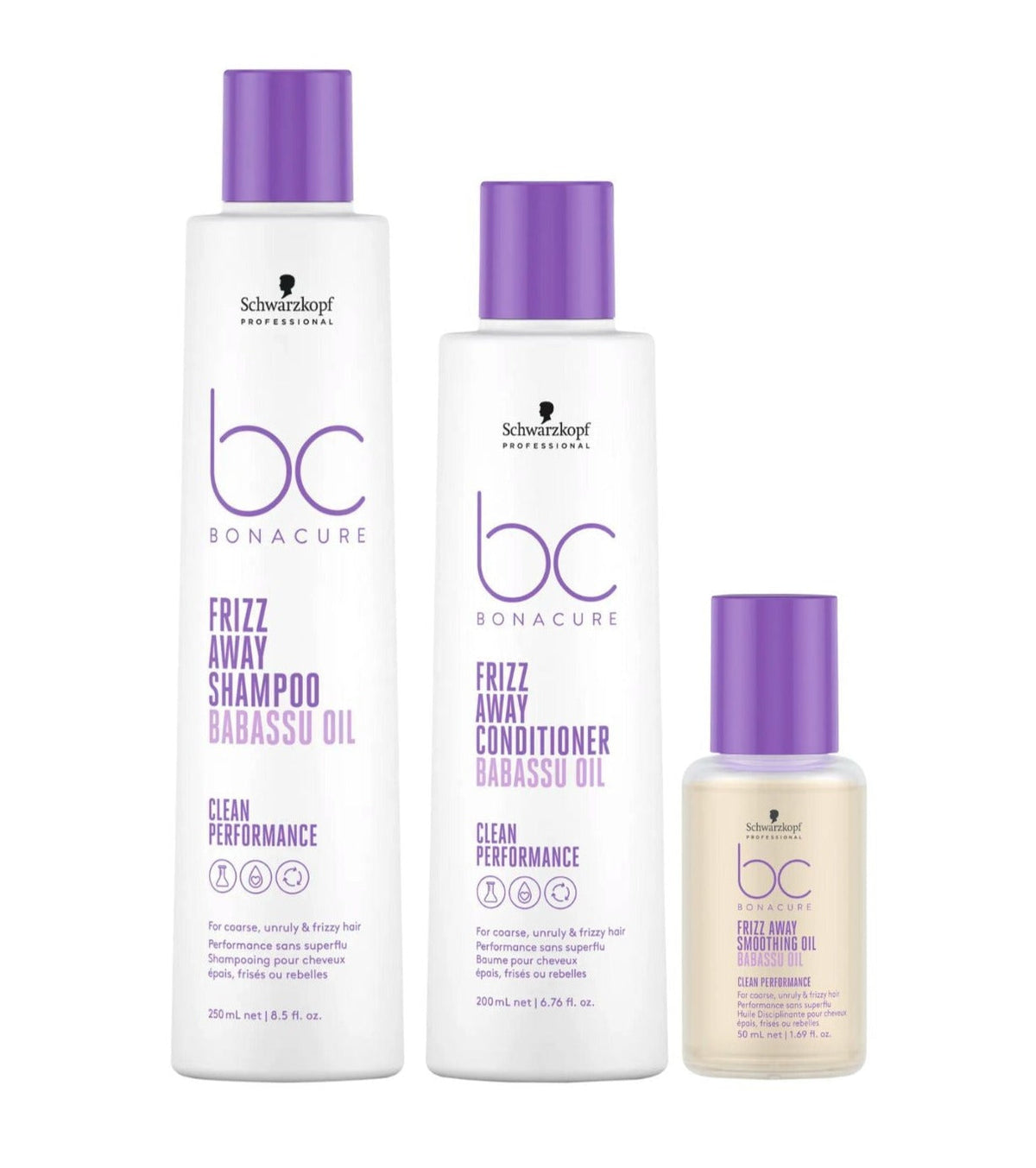 Schwarzkopf Professional Bc Bonacure Clean Performance Frizz-Away Shampoo & Conditioner + Smoothing Oil Trio