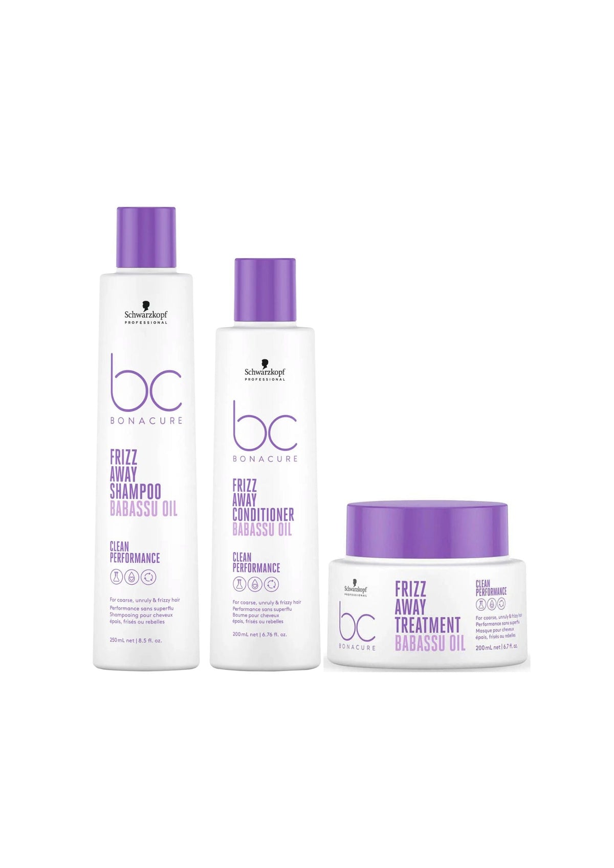 Schwarzkopf Professional Bc Bonacure Clean Performance Frizz-Away Shampoo & Conditioner + Treatment Trio