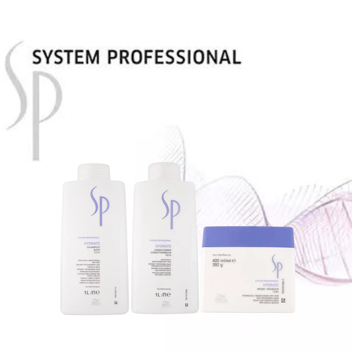 Wella SP Hydrate Shampoo, Conditioner 1000ml & Mask 400ml Basin Pack Trio