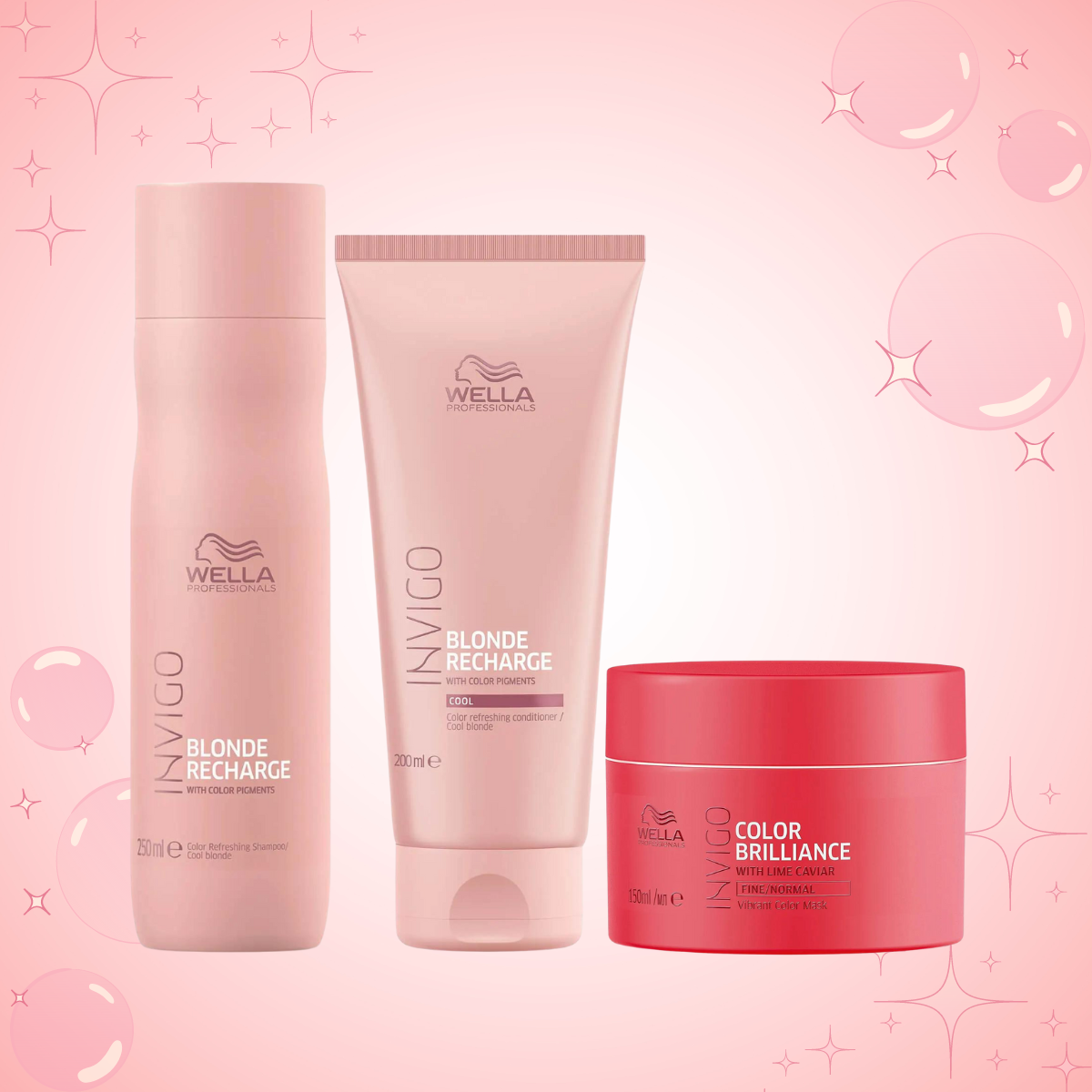 Wella Invigo Blonde Recharge Shampoo, Conditioner & Colour Brilliance Mask Trio Pack