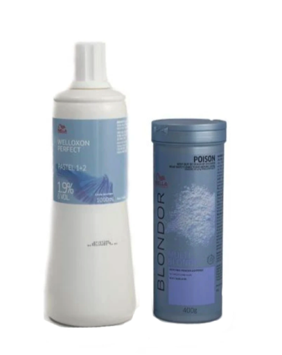 Wella Blondor Lightening Powder (400g), and 1.9 Developer